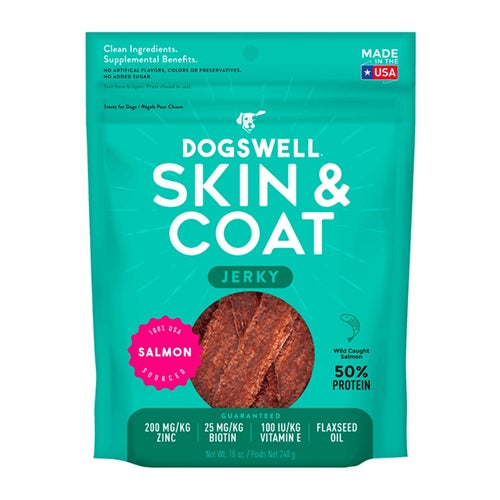 Dogswell Jerky GF Skin & Coat Salmon Treats 10 oz