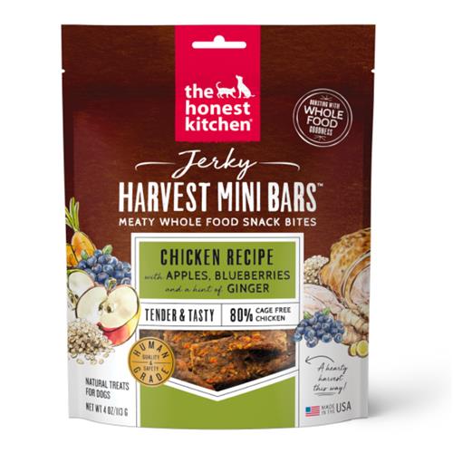 Honest Kitchen Dog Jerky Harvest Mini Bars Chicken w/ Apple&Blueberry 4oz