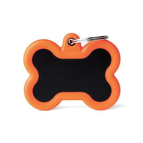 My Family ID Hushtag Black Aluminum Bone ID Tag with Orange Rubber