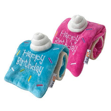Load image into Gallery viewer, Two wristbands, one blue and one pink, with &#39;Happy Birthday&#39; text and whipped cream design on a white background.