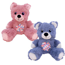 Load image into Gallery viewer, a pink and blue bear with a knotted rope in its stomach, plush dog toy