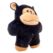 Load image into Gallery viewer, A plush toy gorilla with black fur, a beige face and belly, and tan feet and ears, shown against a plain white background.