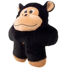 Load image into Gallery viewer, A plush gorilla toy with black fur, a beige face and inner ears, and tan feet, shown against a plain white background.