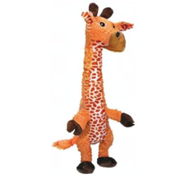 Load image into Gallery viewer, A plush giraffe toy standing upright on a plain white background. The toy is primarily orange with white spots, dark brown ossicones, and dark brown hooves and paw pads.