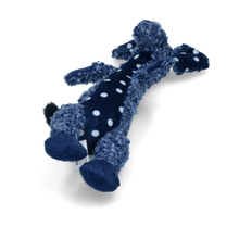 Load image into Gallery viewer, A plush dog toy in dark blue and navy with white polka dots, photographed on a clean white background.