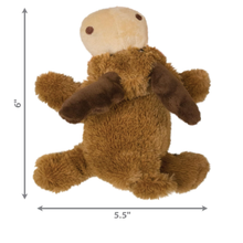 Load image into Gallery viewer, A small brown plush stuffed animal with a cream face and dark brown ears, shown on a white background with dimension arrows and labels indicating 6 inches tall by 5.5 inches wide.