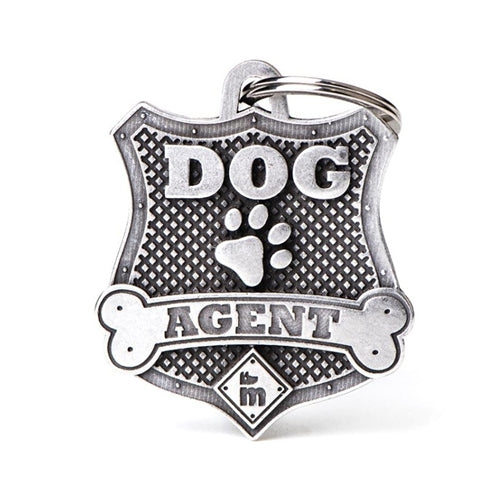 My Family ID Bronx Dog Agent Badge ID Tag in Antique Silver
