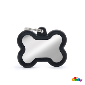 My Family ID Hushtag Black Chrome-Plated Brass Bone ID Tag with Black Rubber