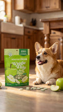 Load image into Gallery viewer, Dog sitting next to a package of Wiggie Whip dog ice cream in a kitchen.