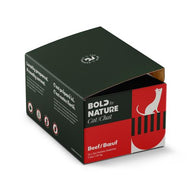 A box of Bold by Nature Raw Beef patties for cats featuring lean beef and organ meats.