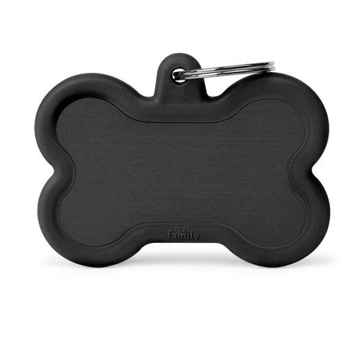 My Family ID Hushtag Black Aluminum Bone ID Tag with Black Rubber