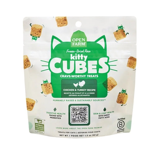 Open Farm Cat Treats Kitty Cubes Chicken & Turkey 1.5oz