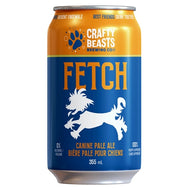 Crafty Beasts Fetch Canine Pale Ale can with beef broth and apple for hydration.