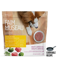 Package of Faim Museau Cookable Beef and Broccoli dog food medallions.