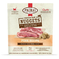 Resealable bag of Primal Feline Frozen Raw Pork Nuggets for cats.