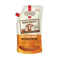 Resealable pouch of Primal Frozen Beef Bone Broth for dogs and cats.