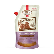 Frozen pouch of Primal Turkey Bone Broth for raw food rehydration.