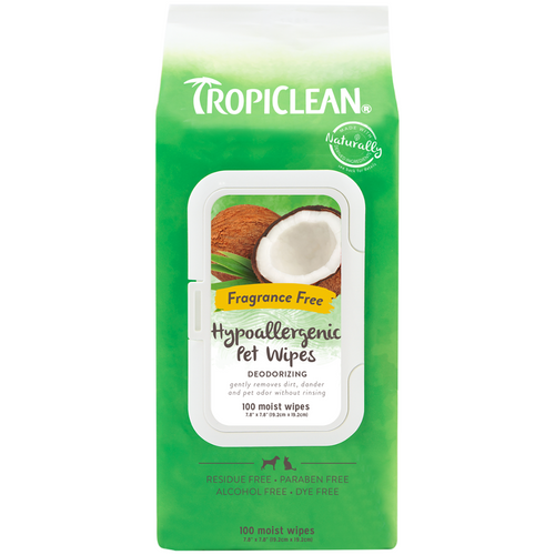 TropiClean Hypoallergenic Wipes Fragrance Free 100pk