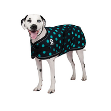 Load image into Gallery viewer, Shedrow K9 Glacier Dog Coat - Black W/Teal Polka Dots