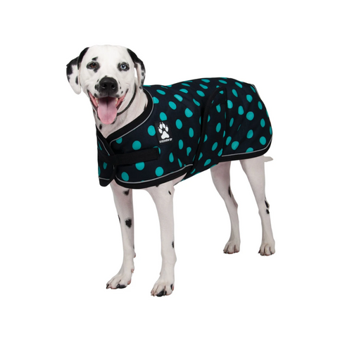 Shedrow K9 Glacier Dog Coat - Black W/Teal Polka Dots